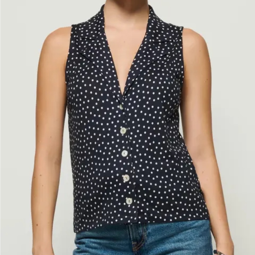 Caia Havana Polka Dot Pima Cotton Blend Button-Up Top